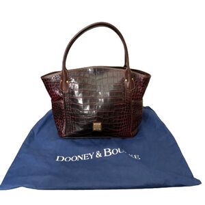 Dooney & Bourke Kristen Tote Bag Savanah Croc Embossed Leather Black Red XL Bag